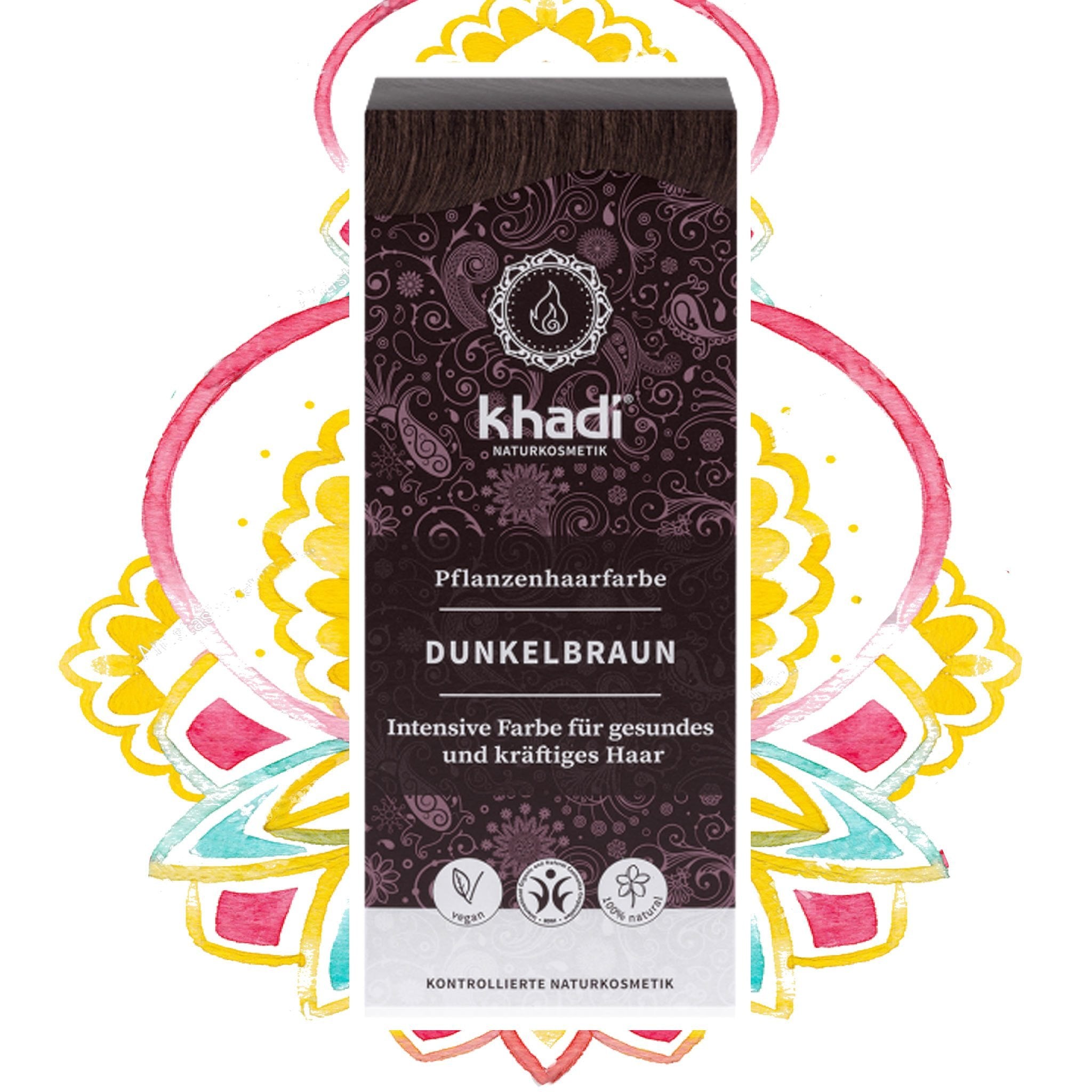 khadi | khadi Pflanzenhaarfarbe Dunkelbraun - Coloration capillaire végétale brun foncé - lockenkopf                                